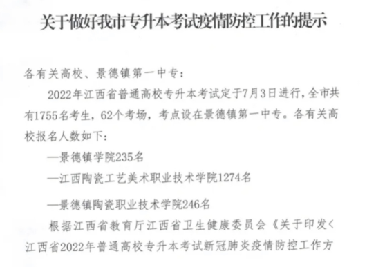 景德镇专升本考点公布